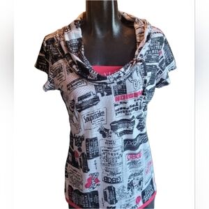 Le Grenier White and Black Retro Look Short Sleeve Top L